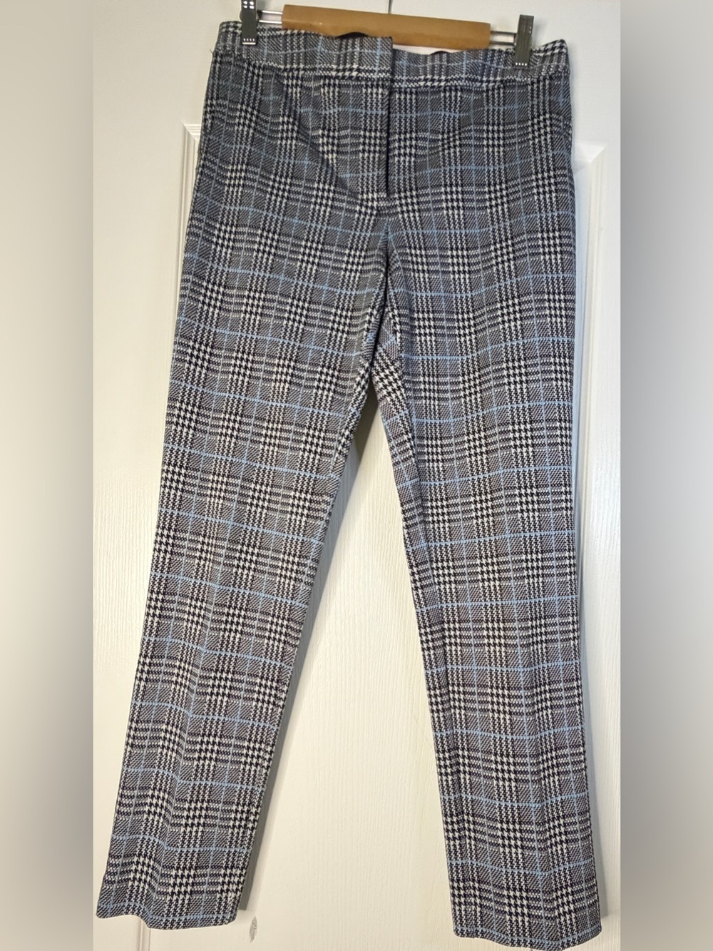 Vince Camuto Camaro Plaid Pants Size 8 Gray Black Blue Houndstooth Straight Leg